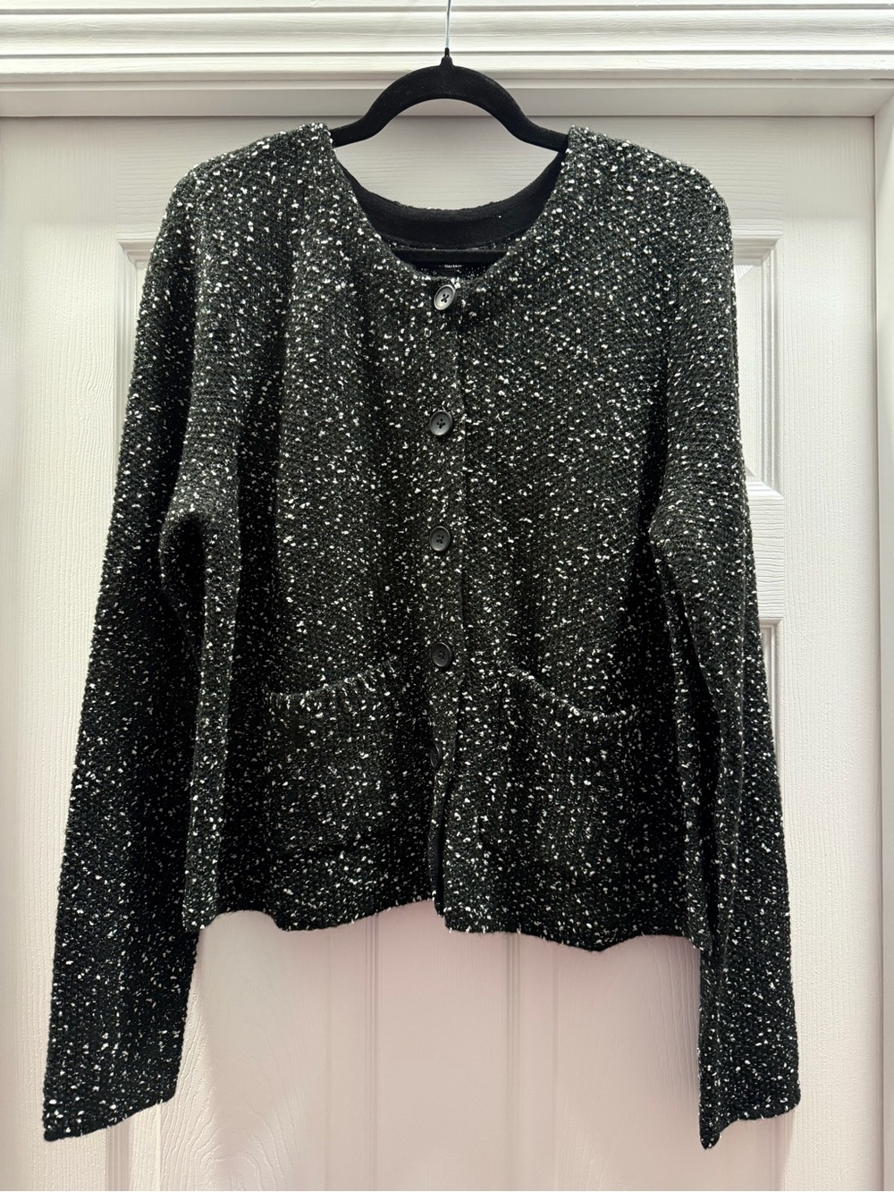 White House Black Market Black & White Speckled Button-Front Cardigan -XL
